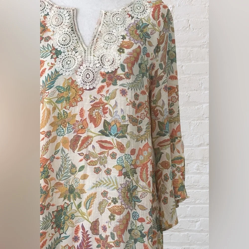 Robert Louis Brown Yellow Floral Shift Dress Sz M Bohemian Hippie Garden Tea - Picture 4 of 7